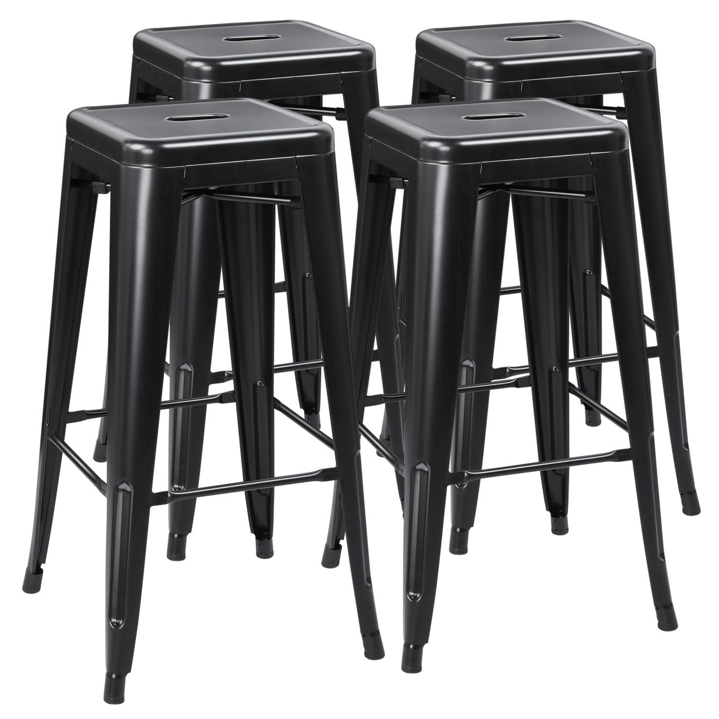 Yaheetech 30 Inch Metal Bar Stools Set of 4, Bar Height Backless Bartools, Industrial Stackable Bar Chairs with Footrest for Kitchen/Dining Room/Bistro/Patio, Black Image