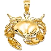 JewelryWeb 14k Gold Stone Crab Facing Down 2-d/High Polish Charm 24x19mm Wide 4.7mm Thick Pendant Necklace for Women