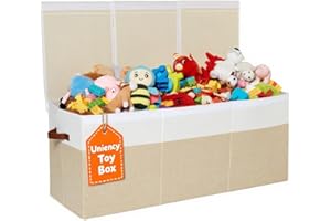 Uniency Extra Large Toy Box,150L Foldable Sturdy Toy Storage with Lid,40"x14"x16" Kids Storage Organizer, Toy Chest for Boys&Girls,for Living Room,Nursery,Bedroom,Playroom,Large Capacity Toybox(Beige)