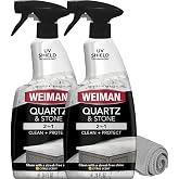 Weiman Quartz &amp; Stone Countertop Cleaner &amp; Polish, 24 Oz, 2 Pack with Towel | UV Shield Technology, Removes Grease, Watermarks, Grime, Prevents Yellowing &amp; Fading, Streak-Free, Citrus Scent