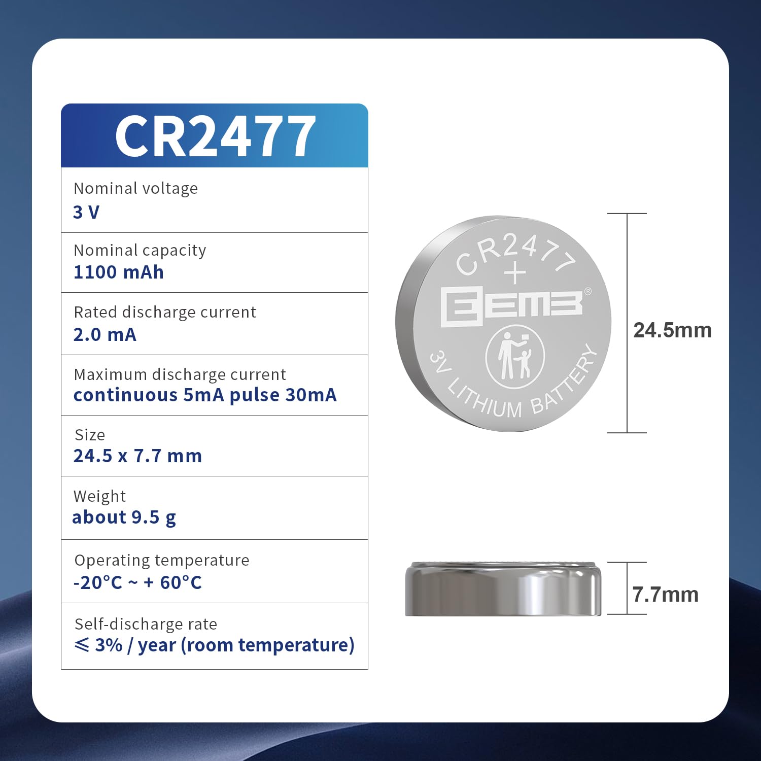 EEMB 5 Pack CR2477 Battery 3V Lithium Battery Button Coin Cell Batteries 2477 Batteries DL2477, ECR2477 for Electronic Candle, Light, Remote Control, Key Fob, Alarm, Contact Sensor, Smart Devices…