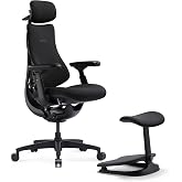 LiberNovo Omni SE Dynamic Ergonomic Office Chair, Manual Lumbar, 48cm | Chair with Footrest, 105&deg;-160&deg; Five Recline for Back Comfort, Dynamic Support, Desk Chair for Long Hours Use, Obsidian
