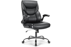 OLIXIS Executive Office Chair – Ergonomic Adjustable Computer Desk Chairs with High Back Flip-up Armrests, Swivel Task Chair with Lumbar Support, Bonded Leather, C-2892-BK