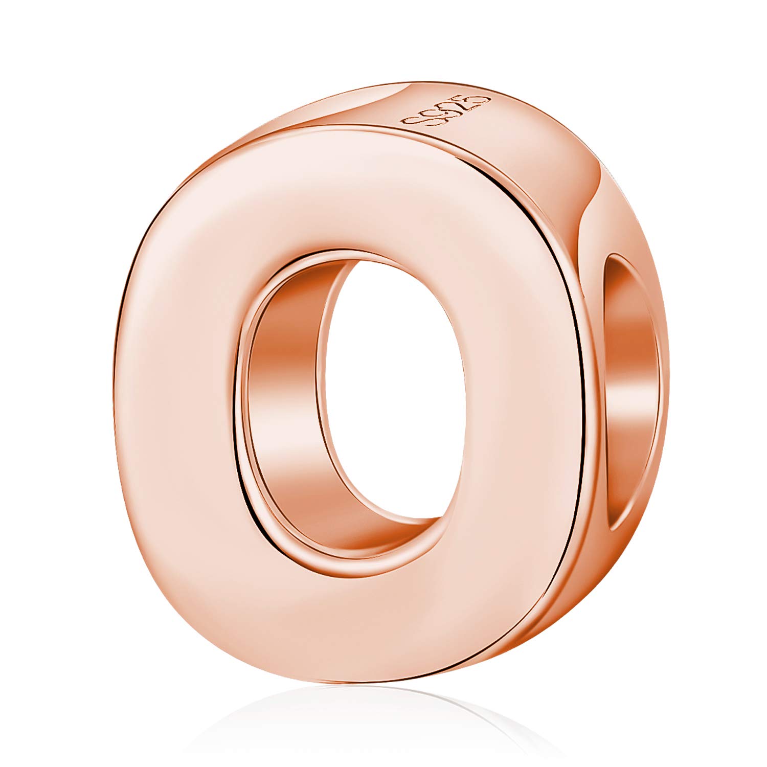 Alphabet Charms Initial A-Z Genuine 925 Sterling Silver Letter Beads Words Charms fits European Charms Bracelet for Mother Day Gfts (rose gold O)