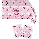 SHONHONG 2pcs Pink Mouse Party Tablecloth,Pink Mouse Birthday Party Decoration