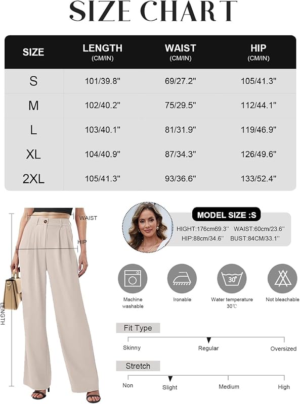 Pantaloni da Donna a Vita Alta Casual con Tasche Gamba Larga Lunghi Eleganti da Ufficio, Gamba Dritta Comodi Leggeri Business