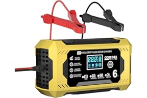 Corebox Chargeur de batterie automatique intelligent 6 A 12 V avec compensation de température pour voiture, camion, moto, to