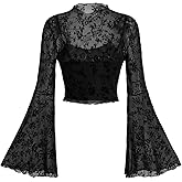 Verdusa Women's Gothic Clothes Y2K Mesh Long Bell Sleeve Crop Tops Country Concert Outfits Boho Tops