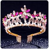 Campsis Wedding Crystal Headband Rhinestone Crown Tiaras Pearl Flower Bride Headpiece for Women and Girls