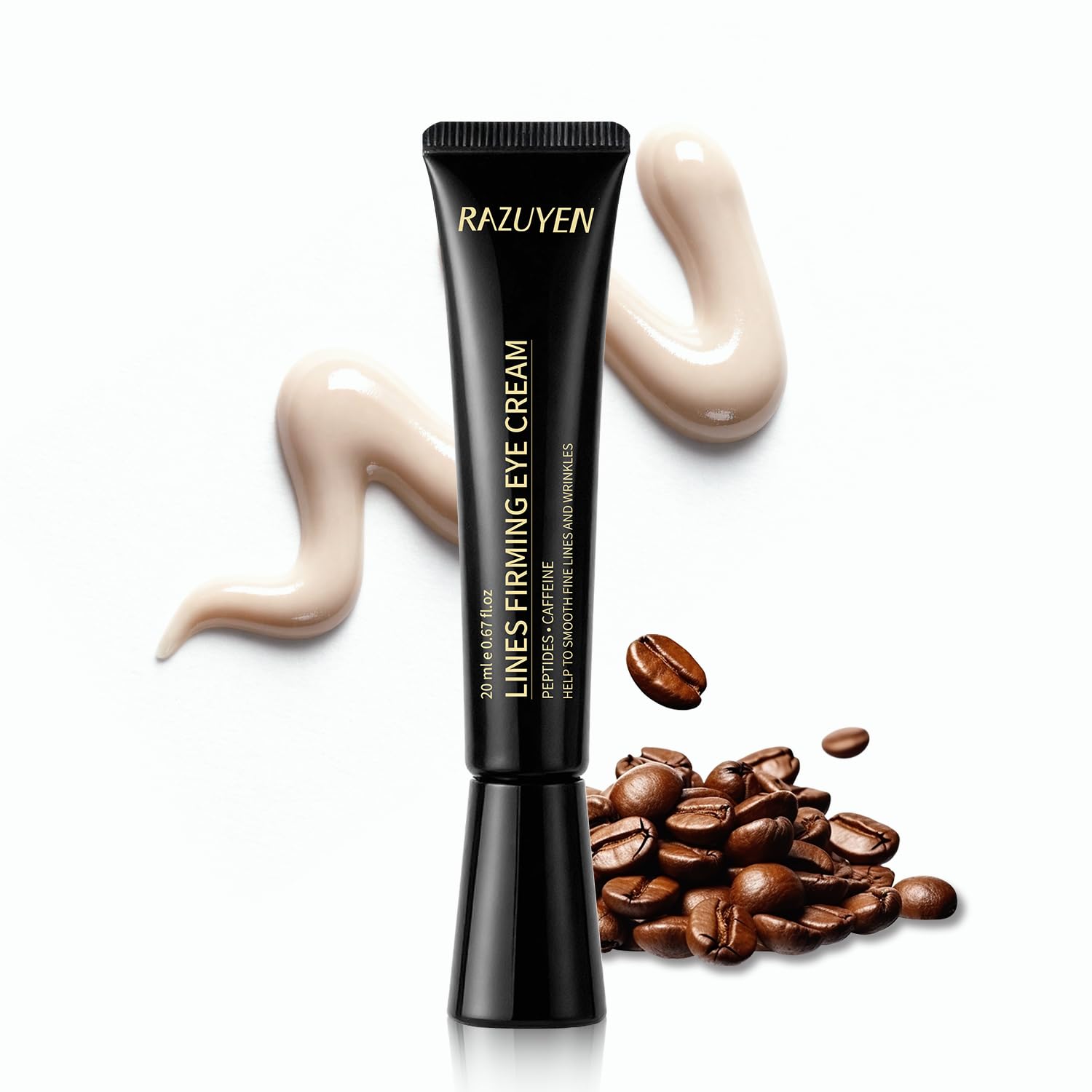 RAZUYEN Caffeine Eye Cream, Hydrating Formula, Peptide + Hyaluronic Acid, Moisturizing Under Eye Care, Helps Improve the Look of Dark Circles and Puffy Eyes, Helps Smooth Fine Lines, 20ml