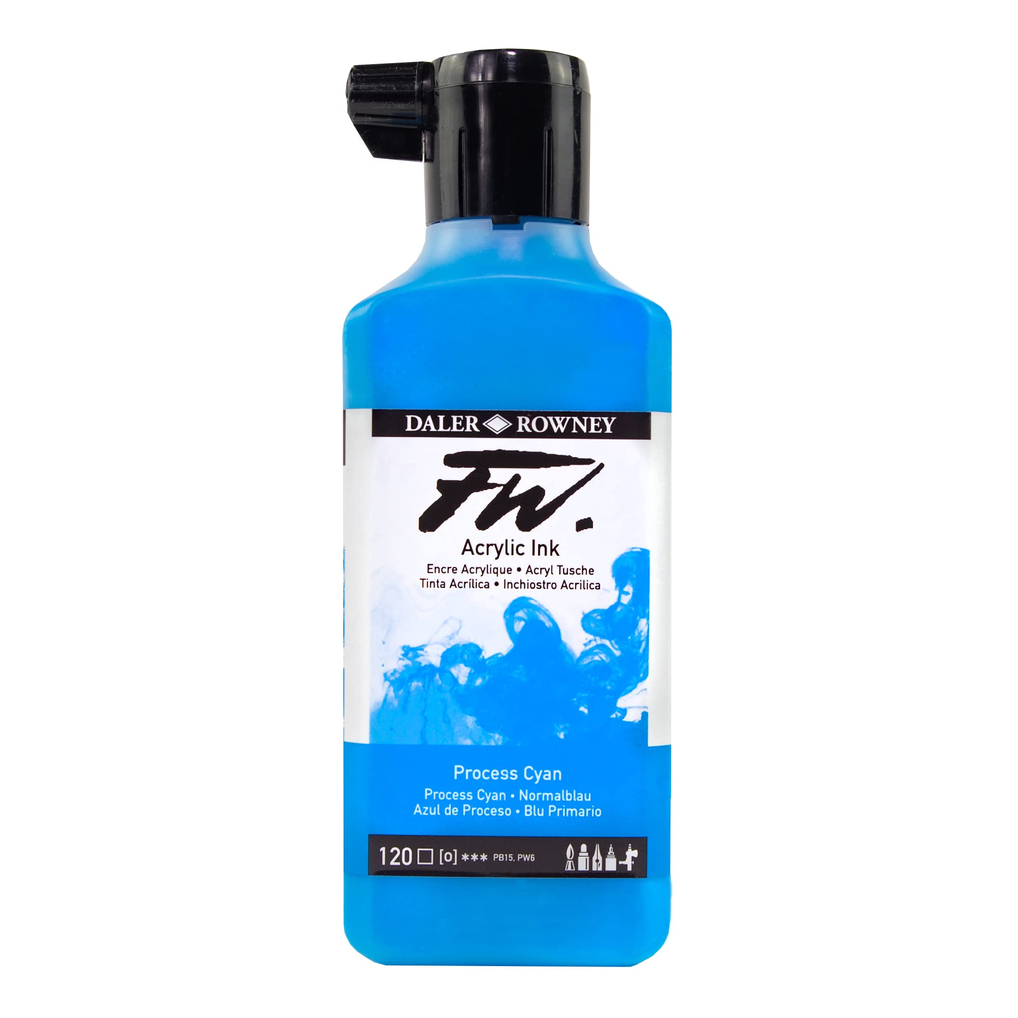 Daler-Rowney FW Acrylic Artists Ink, 180ml/6oz Plastic Bottle, Process Cyan (D160181120)