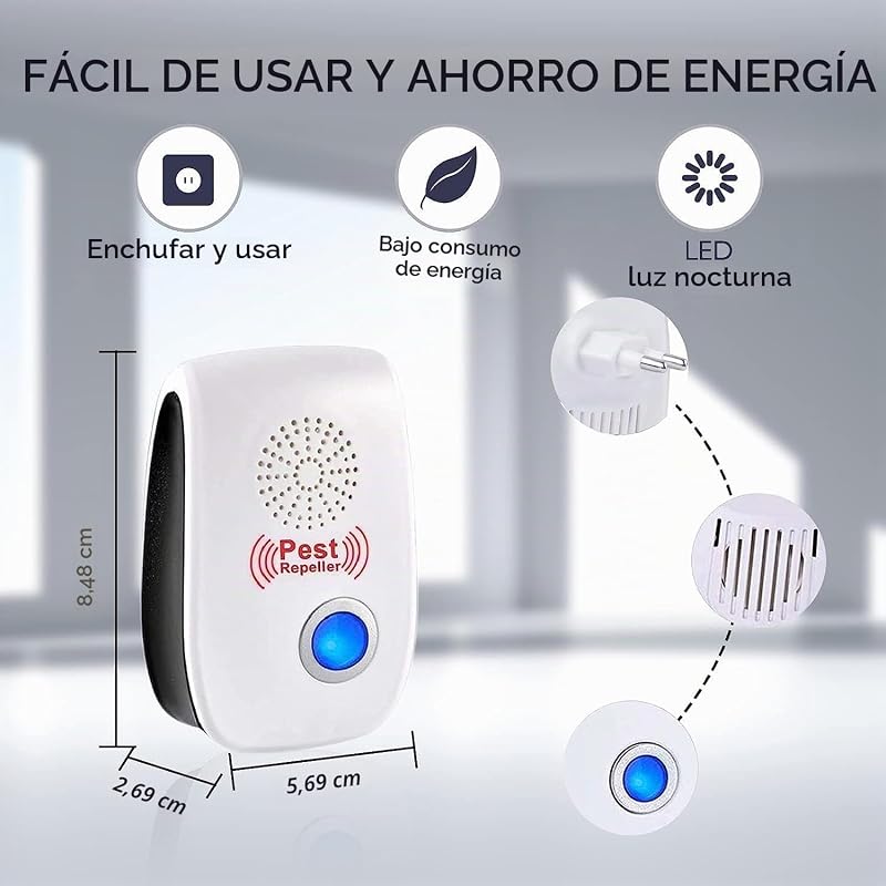 Repelente Ultrasónico de Plagas, 6 Pack Electrónico Repelente Mosquitos Control de Plagas, Repelente Ultrasónico Mosquitos para Interiores, Moscas, Ratones, Cucarachas, Arañas, Roedores