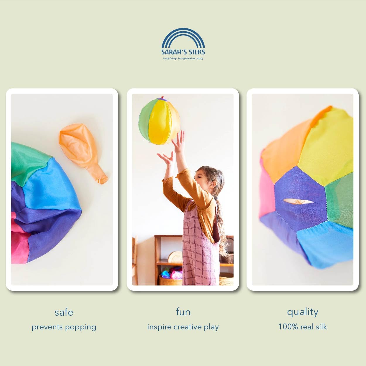 Sarah's Silks Rainbow Balloon Ball | Reusable Safe Balloon Toy for Children