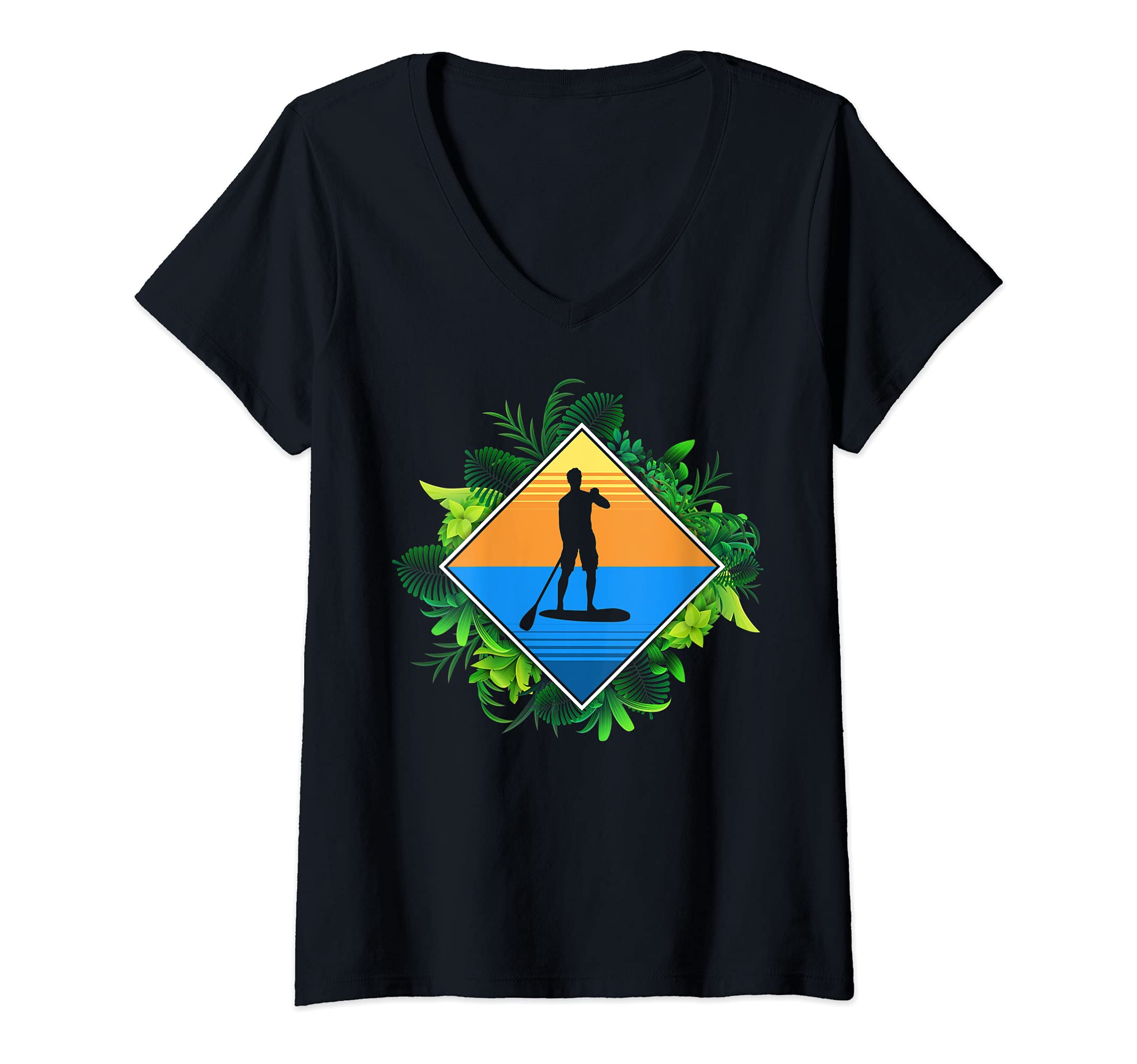 Womens Outdoor Paddleboarding Stand Up Paddling Outdoor Sport SUP V-Neck T-Shirt
