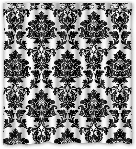 DAMEILIN 66"(W) x 72"(H) White Black Damask Flower Floral Best-selling Shower Curtain 100% Polyester