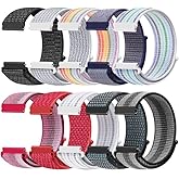 Tiptops 10 Pack Nylon Bands Compatible with Samsung Galaxy Watch 6 5 4 /Watch 3 41mm/Active 2/Garmin Vivoactive 5/Vivoactive 3 Amzfit Bip 3 Pro/Bip 3/Ticwatch 2 / E / C2, 20mm Watch Straps