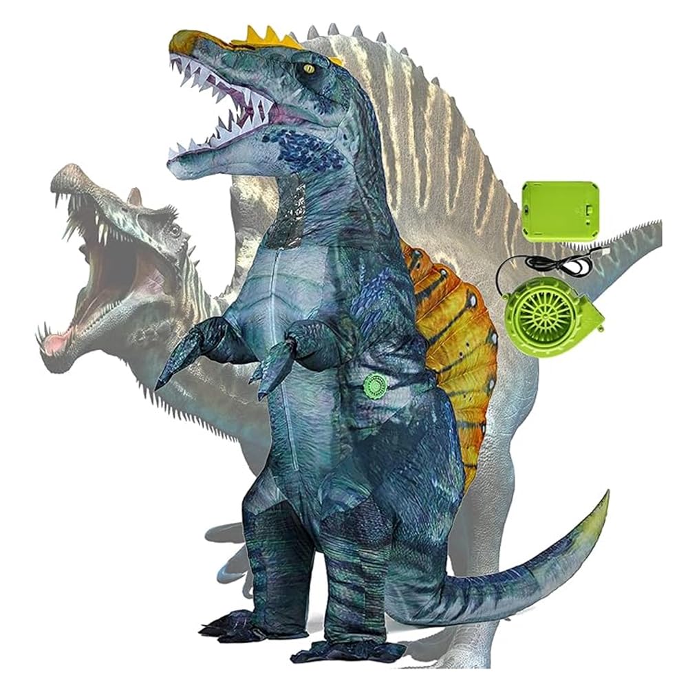 Photo 1 of wylksylk Spinosaurus Costume,Blow Up Dinosaur Costume,Inflatable Dinosaur Costume Adult Halloween for Adult (Blue)