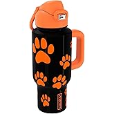 Coldest Tumbler with Handle & Coffee Lid - 100% Spill Proof Tumbler (3 Lids) - Stainless Steel Insulated Leakproof Tumblers for Women & Men - Cup Holder Friendly - 24 oz (Pumkin Paws)