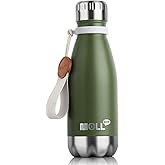 Mollcity Small Water Bottles for Kids -9 oz Stainless Steel Insulated Vacuum Water Bottle for School Metal Leak Proof Cola Shape Mini Water Bottle for Boys (Grass Green)