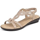 VJH confort Women’s Flat Sandals,Comfort Elastic Strap Rhinestone Open Toe Slip-On Casual Walking Sandals