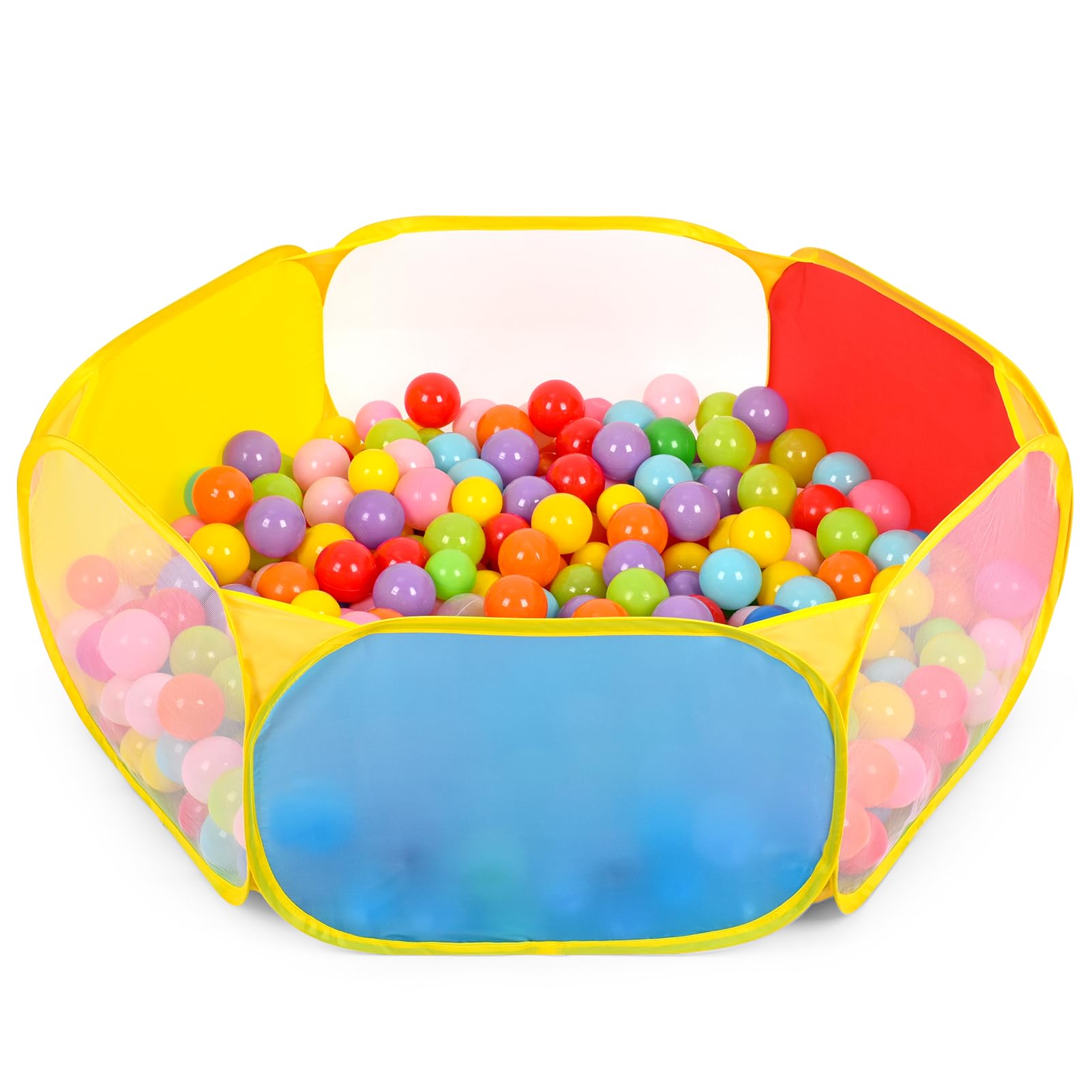 Photo 1 of Eocolz Kids Ball Pit Large Pop Up Toddler Ball Pits Tent for Toddlers Girls Boys for Indoor Outdoor Playhouse Baby Playpen w/Zipper Storage Bag, Balls Not Included (Blue Yellow Red Green)