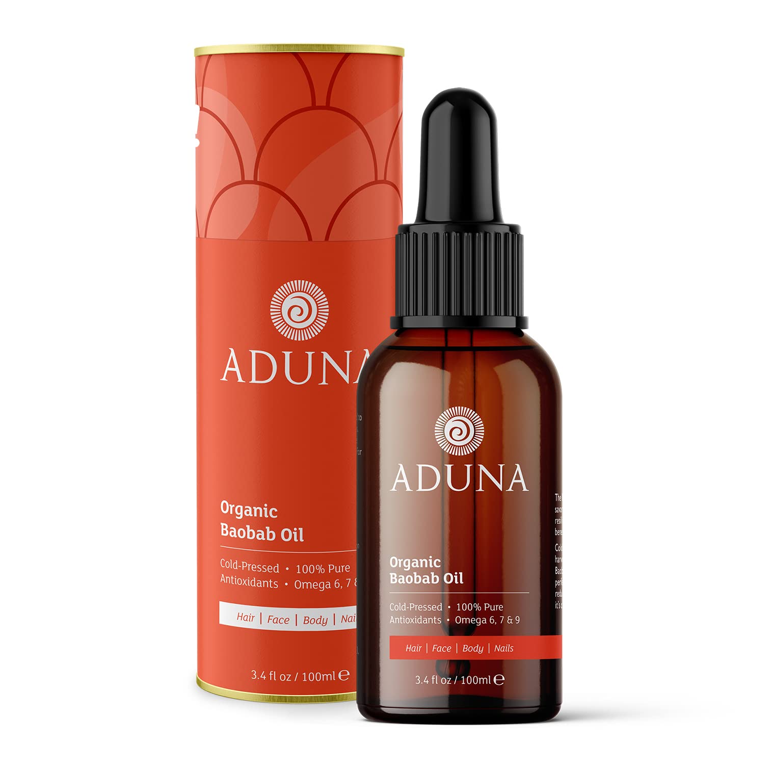 Aduna Organic Baobab Oil | 100% Natural Cold-Pressed for Skin, Hair & Nails | Multi-Purpose Moisturising Beauty Oil With Antioxidants & Omegas | Lightweight & Fast-Absorbing | 100ml