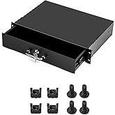 QWORK 2U Rack Mount Drawer – Lockable Steel Storage Rack, 2U Drawer Server Cabinet Case for 19" Server Cabinet, Studio & DJ Setup
