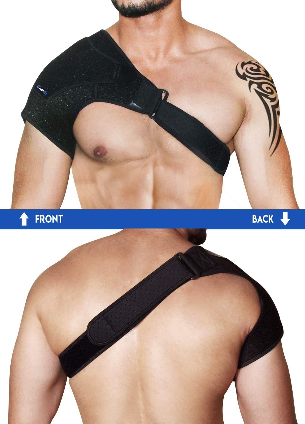 Shoulder Brace & Rotator Cuff Support Brace for Men & Women by BRANFIT, Shoulder Compression Sleeve with Pressure Pad is Ideal for Dislocated AC Joint, Labrum Tear & Frozen Shoulder Pain Relief: Health & Personal Care