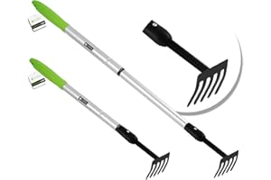 Evcitn Adjustable Hand Claw Rake,5 Tine Cultivator Tool with 40.5IN Long Handle,Aluminium and Rubber Garden Tool for Weeding Weeds,Loosening Soil,Digging Roots