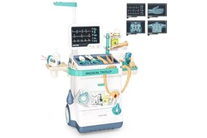 Doctor Kit for Kids 26 Accessories Pretend Medical Station Set for Boys & Girls Mobile Cart with Lights, Eye Chart,Thermomete
