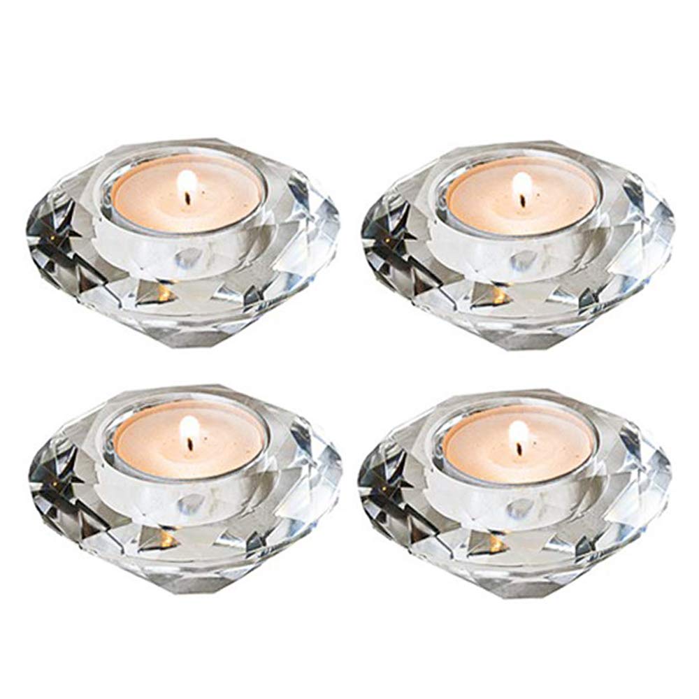 Nuptio Tea Light Candle Holders: 4 Pcs Tealight Holders Glass Candle Holder Votive Crystal Candleholders Hand Cut Diamond Wedding Table Centrepiece Decorations Christmas Birthday Party Gifts for Mum