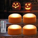 HOME MOST 4-Pack Halloween LED Pumpkin Lights Battery Operated - Orange Pumpkin Lights with Timer and Remote Halloween Decor - Jack-O-Lantern Decoration Outdoor
