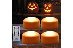 HOME MOST 4-Pack Halloween LED Pumpkin Lights Battery Operated - Orange Pumpkin Lights with Timer and Remote Halloween Decor - Jack-O-Lantern Decoration Outdoor