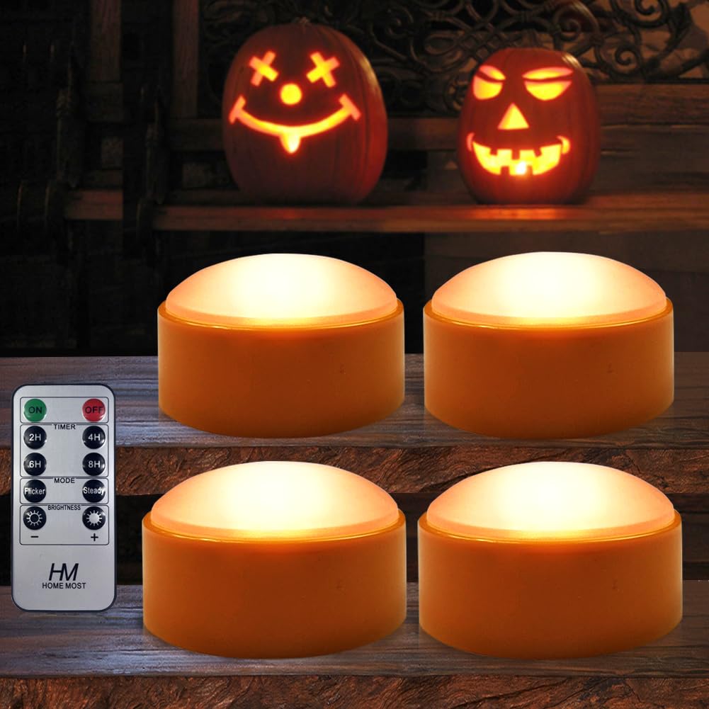 Photo 1 of HOME MOST 4-Pack Halloween LED Pumpkin Lights Battery Operated - Orange Pumpkin Lights with Timer and Remote Halloween Decor - Jack-O-Lantern Decoration Outdoor