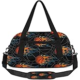 Gym Travel Duffle Bag for Boys - Black Fire Basketball Kids Overnighter Weekend Bag with Front Zipper Pocket for School Practice, Teens Carry-On Size Sleepover Bags