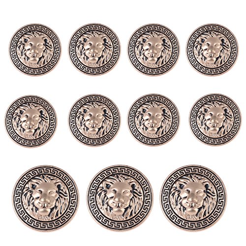 11 Pieces Gold Vintage Antique Metal Blazer Button Set - 3D Lion Head - For Blazer, Suits, Sport Coat, Uniform, Jacket