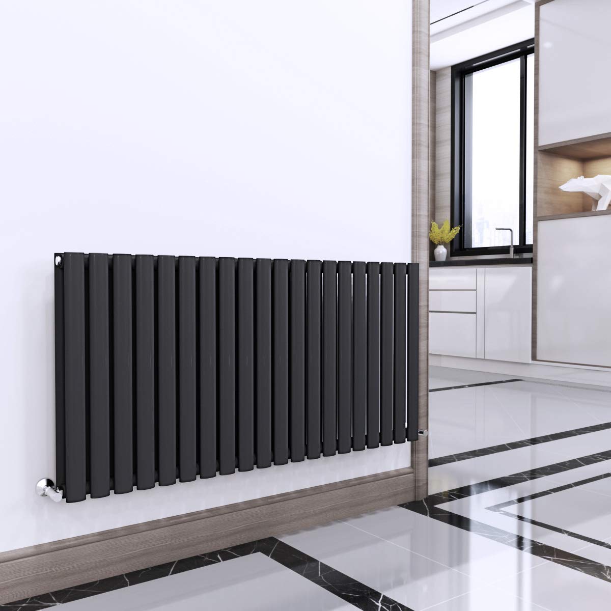WarmeHaus Horizontal Column Designer Radiator Oval Flat Panel Double