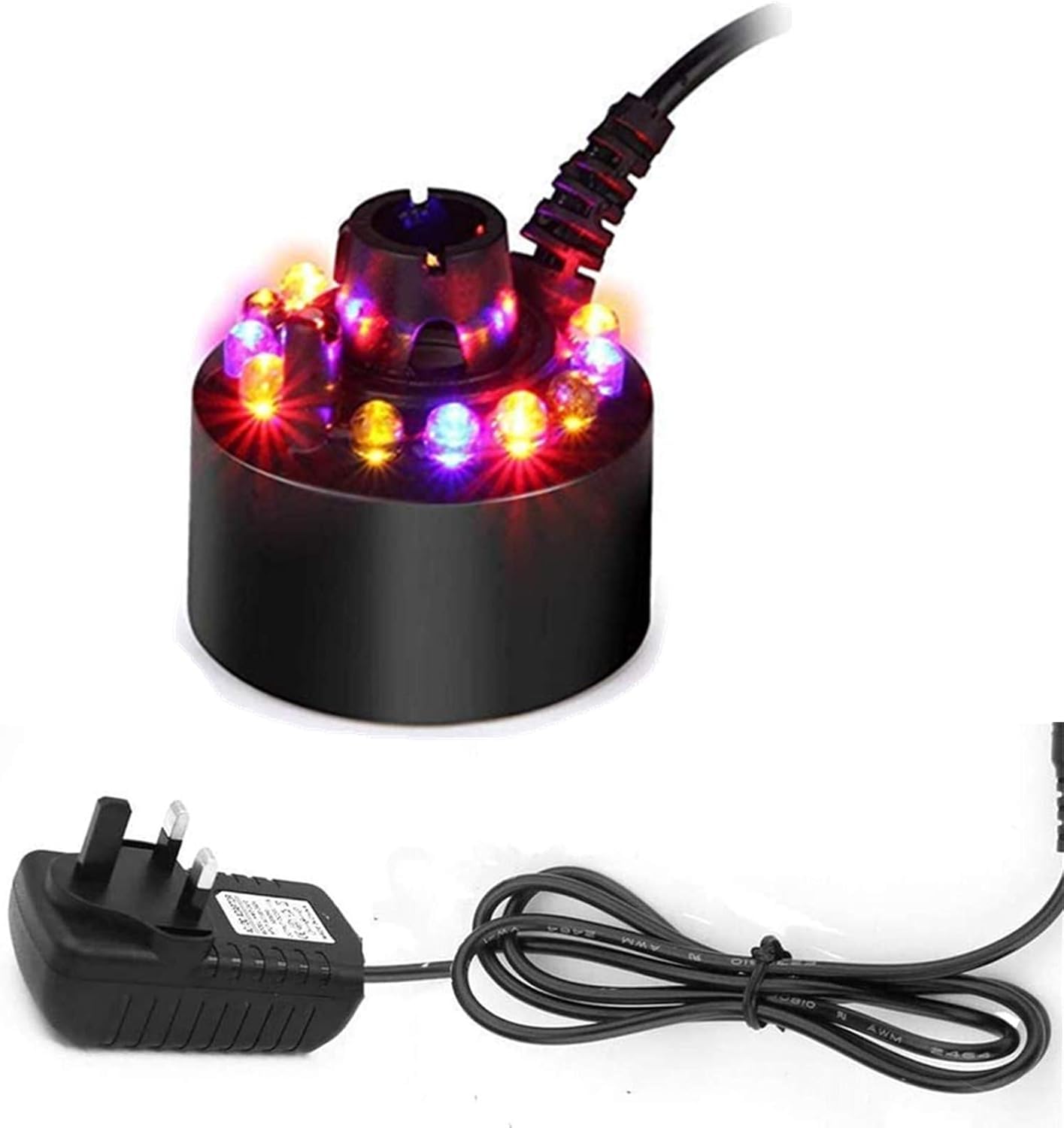 SUJAHHUJIQ Mini Mist Maker, 12 LED Mister Fogger Water Fountain Pond Fog Machine Atomizer Air Humidifier, Indoor Fountain Mister Foggers Perfect for Home Halloween Holidays Party