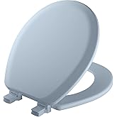 Mayfair Cameron Sky Blue Toilet Seat, Non Slip Heavy Duty Wood, Easy Clean, Made in USA, Round