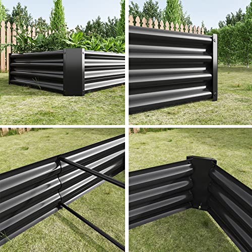 FOUBAM Galvanized Raised Garden Bed for Vegetables,Planter Raised Garden Boxes Outdoor,Metal Raised Garden Beds Steel Kit for Vegetables Flower Herb Patio Black Rectangle
