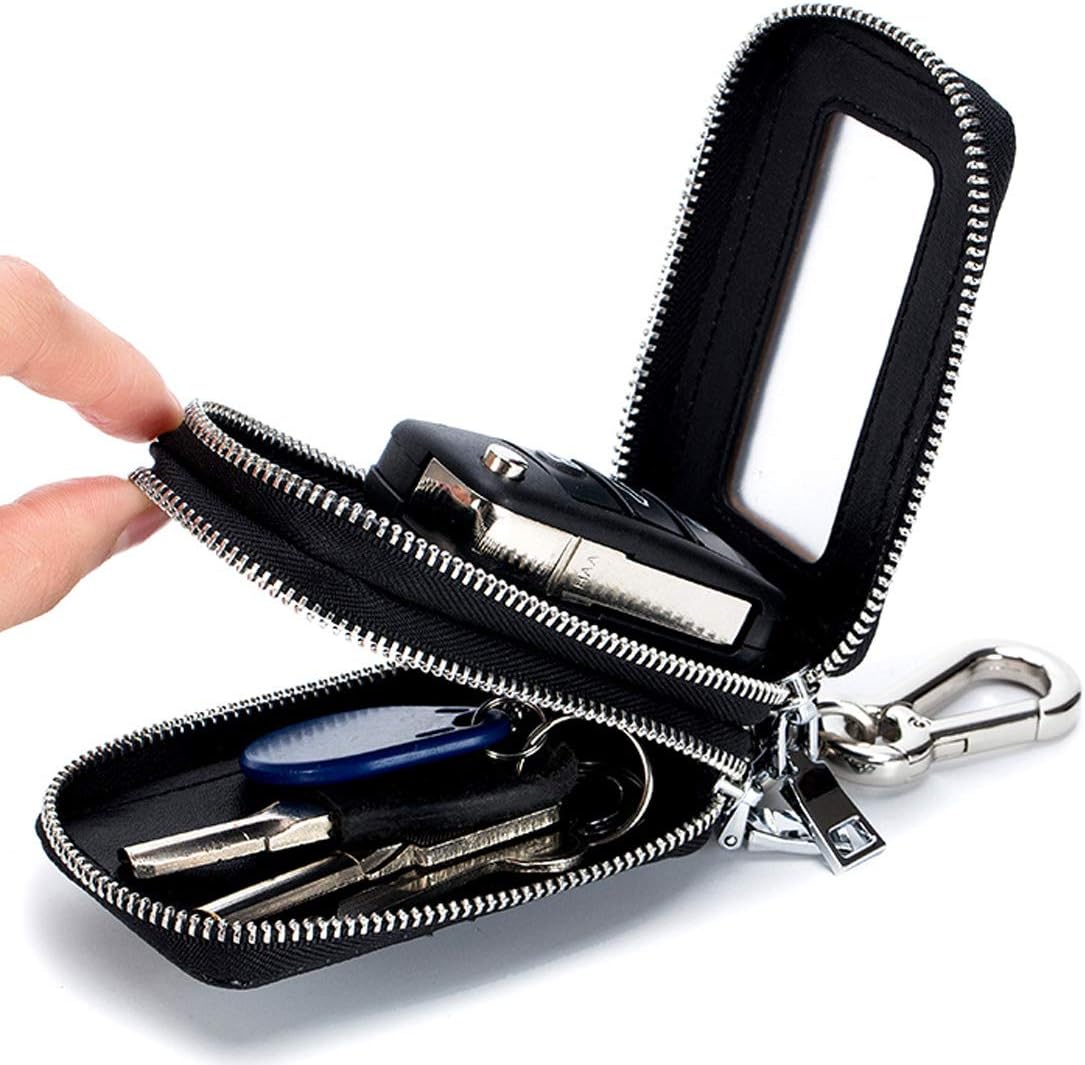 Aileder Car Key Case Leather Key Holder Wallet Bag Double Zipper Car Fob Pouch with KeyChain Key Ring for Men (Black Double Zipper) - Image 3