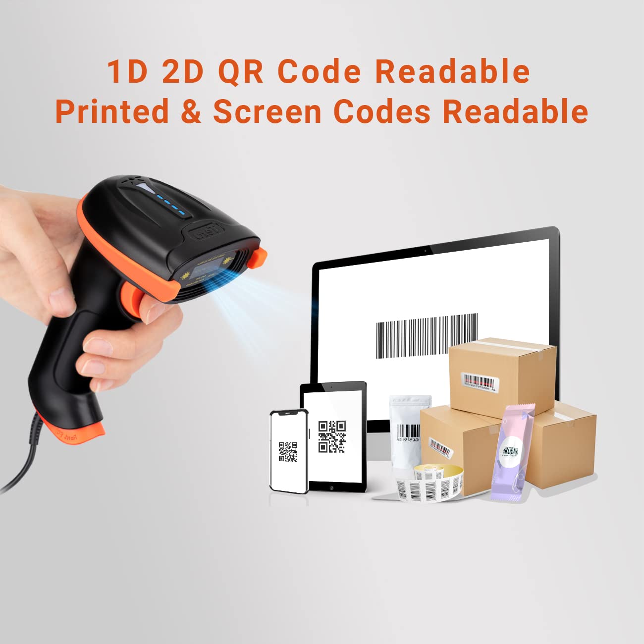 Tera 1D 2D QR Barcodescanner Met Digitaal Instellingsscherm En Usb Kabelverbinding
