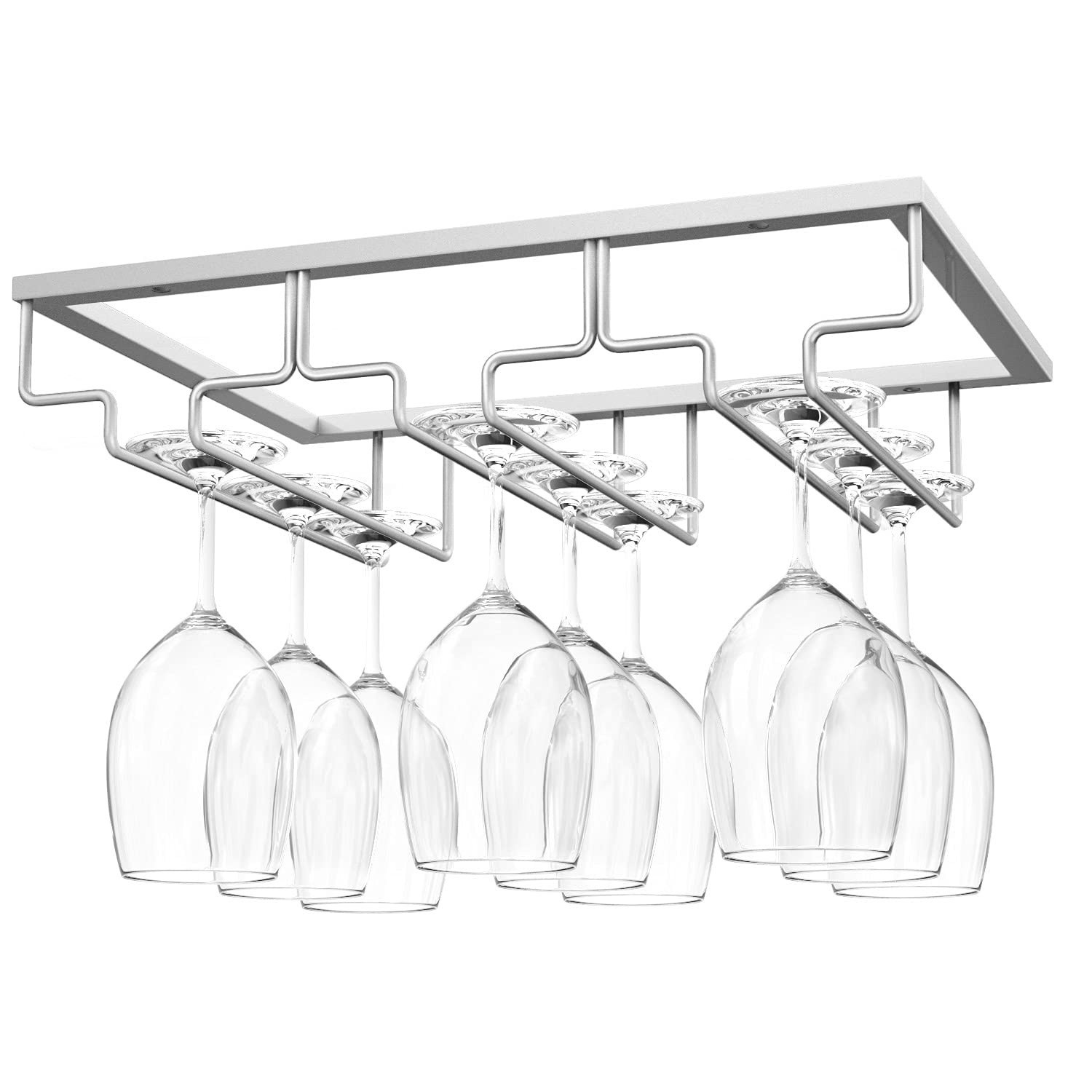 Nuovoware Wine Glass Rack - Under Cabinet Stemware Holder, 3 Rows, Nano Silver