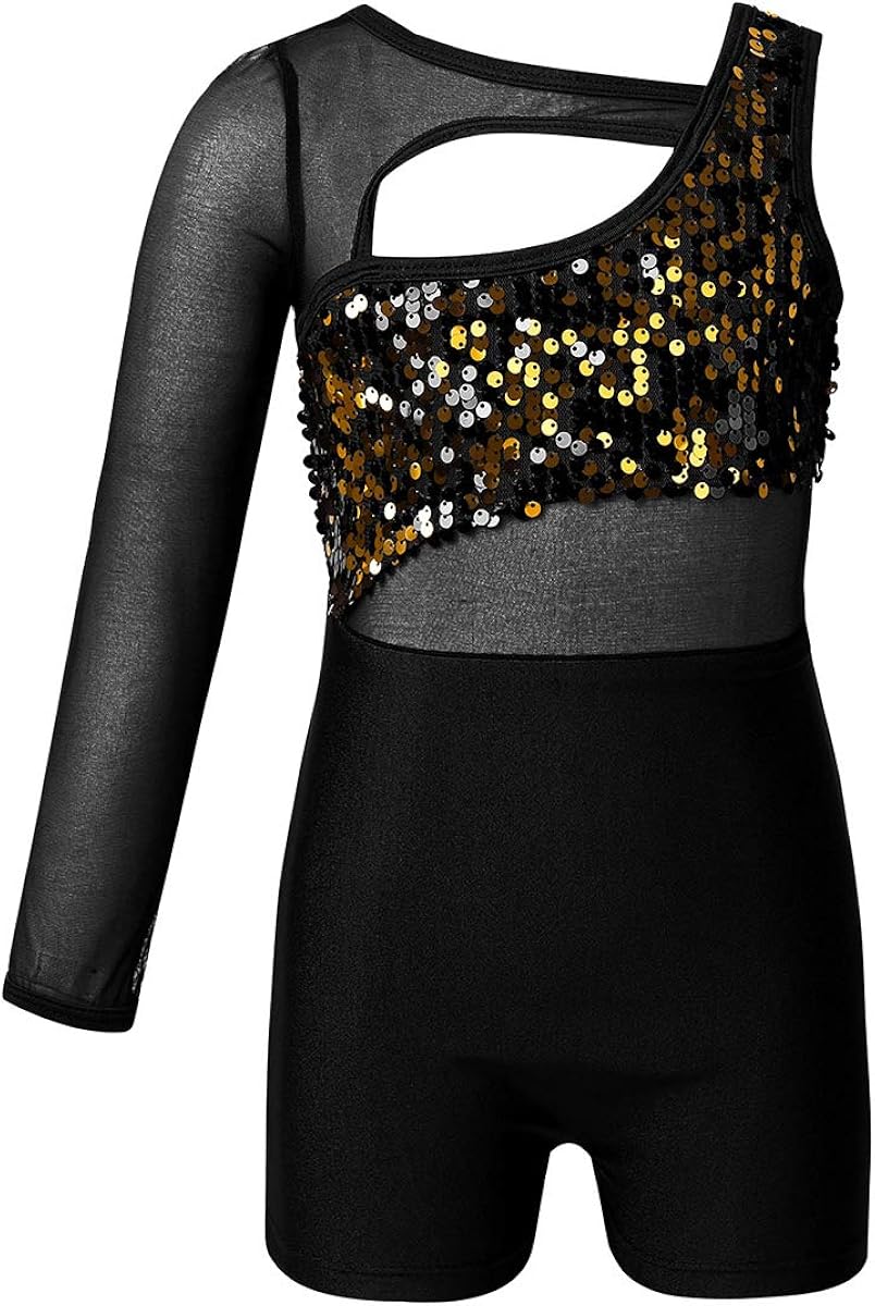 VernLan Girls Sequined Mesh Gymnastic Ballet Dance Leotard Unitard