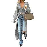 Shiyinvie Women's 2025 Trendy V-Neck Button Down Long Cardigans, Chunky Knit Fall Maxi Coat Sweater Dress