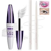 LZXLUKGIR White Mascara and Eyeliner Set,5D Colored Volume and Length Waterproof,White Mascara for Eyelashes,Natural Lengthen