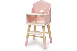 Pithfor Wooden Baby Doll High Chair, Doll Furniture, Fits Up to 18 inch Baby Dolls, 18 inch Doll Accessories - Pink