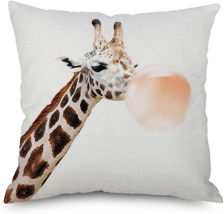Throw Pillow Cover 18 x 18 Cute Giraffe Blowing Bubble Lovely Giraffe Spring Summer Home Decor Invisible Zipper Durable Decorative Cushion Cover Pillow Case Sofa Couch Bedroom Living Room
