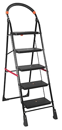 Flipzon Heavy 5 Steps Folding Ladder with Wide Steps Milano 5.1 Ft Ladder