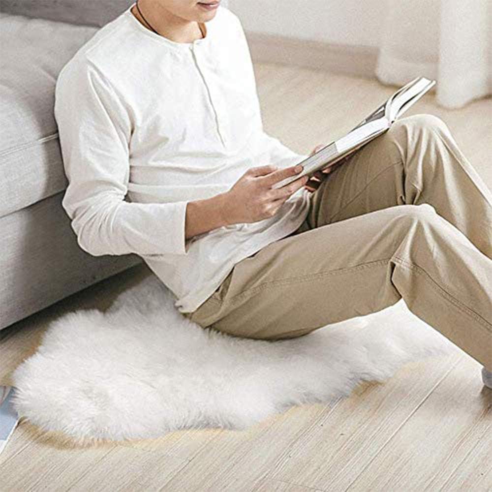 LOCHAS Deluxe Super Soft Fluffy Shaggy Home Decor Faux Sheepskin Rug for Bedroom Floor Sofa Chair, Chair Cover Seat Pad Couch Pad Area Carpet, 2ft x 3ft, Ivory White: Kitchen & Dining